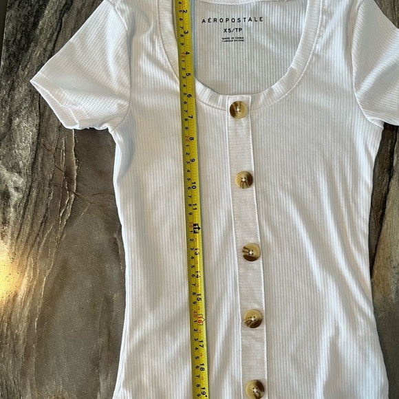 Aeropostale XS White Ribbed T-Shirt 5 Button Placket - Picture 10 of 14